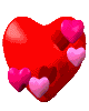 A large red heart with smaller pink hearts around it.